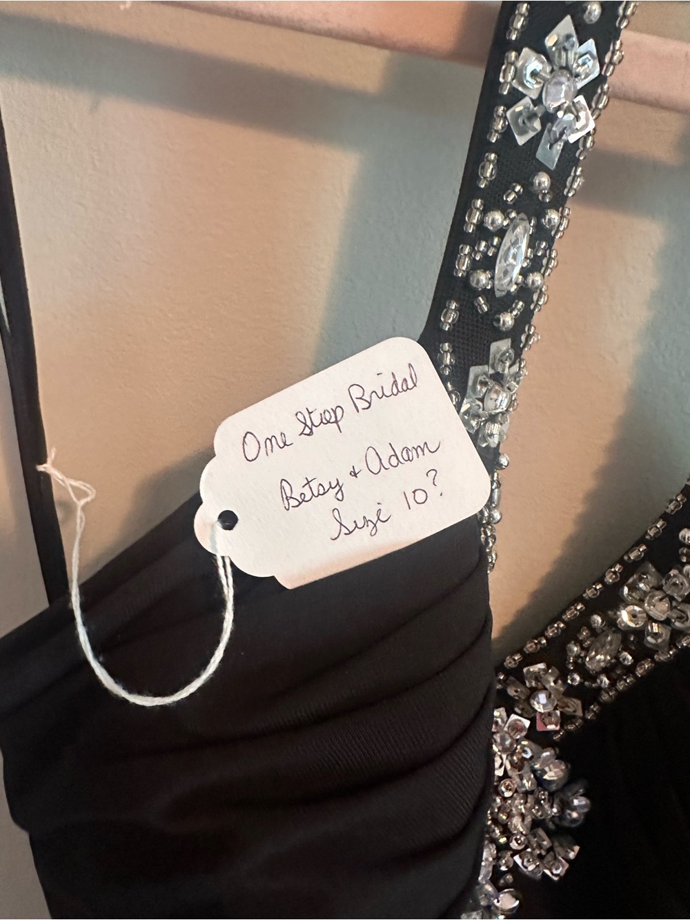 Betsy & Adam Black Maxi Dress with Crystal Bib - Picture 5 of 6